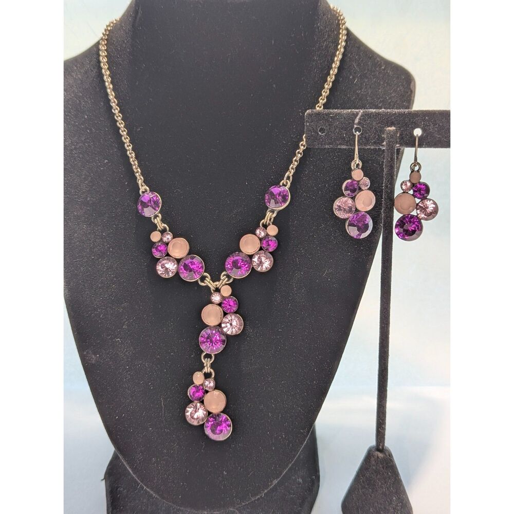 Set Earrings Necklace Faceted Shades of Purple